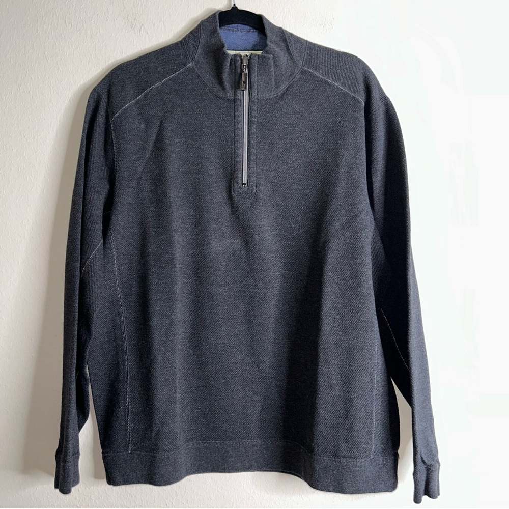 Tommy Bahama Flipview Reversible Men's Gray/blue Half-Zip Sweater cotton size L